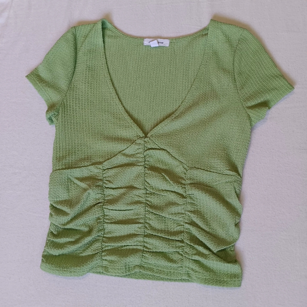 Stitxh And Pine Sz S Green Stretch Cottagecore Crop Top Short Sleeved